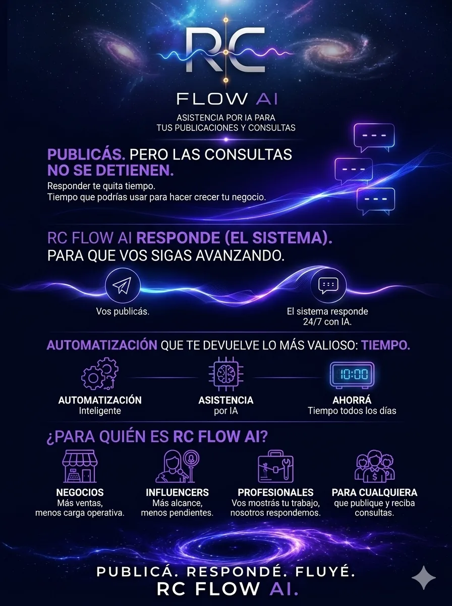 Publicación de RC Flow AI en tonos violetas